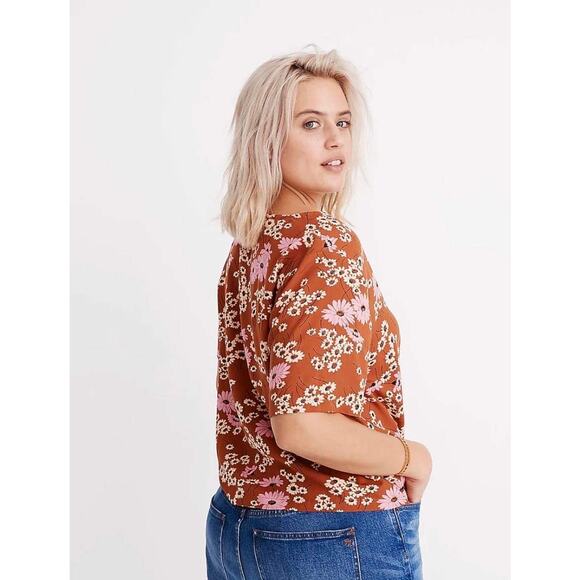 Madewell Hillside Daisies Brown Floral Tie Front V-Neck Short Sleeve Top Size M - Picture 2 of 7